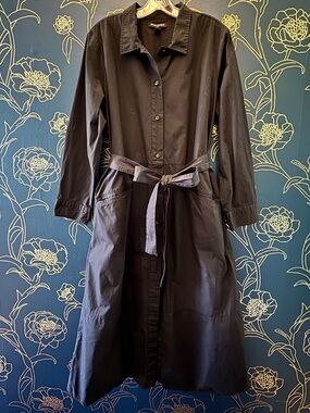 BANANA REPUBLIC long sleeve SHIRT DRESS button front POCKETS tie waist XL COTTON